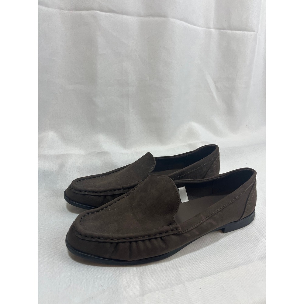 A New Day Womens Memory Foam‎ Suede Loafers Brown Moc Toe Slip On Shoes Size 8